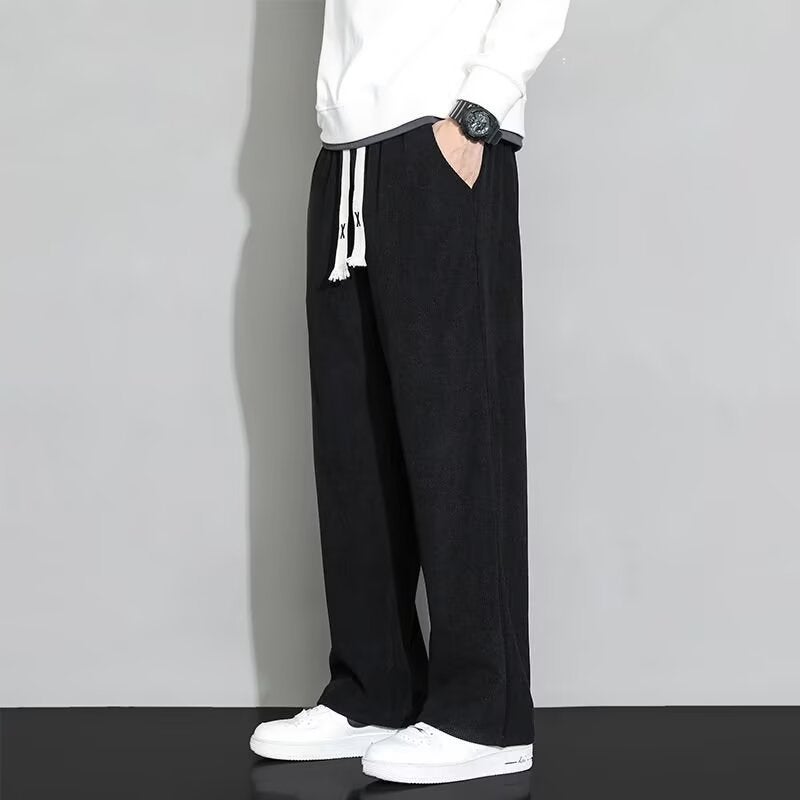 Khaki Corduroy Straight Pants Fleece-Lined Thickened High Street Casual Pants - Image 4
